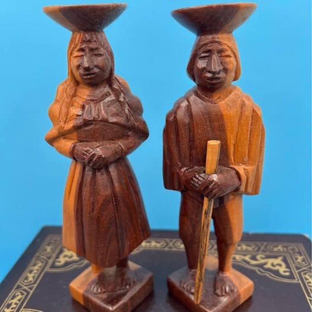 Hand Carved Wooden Statue, Figurine Man Woman Southern America